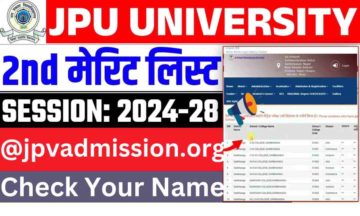 JPU UG 2nd Merit List 2024-28 Download Link (Out) : JP University has released UG Second Merit List 2024