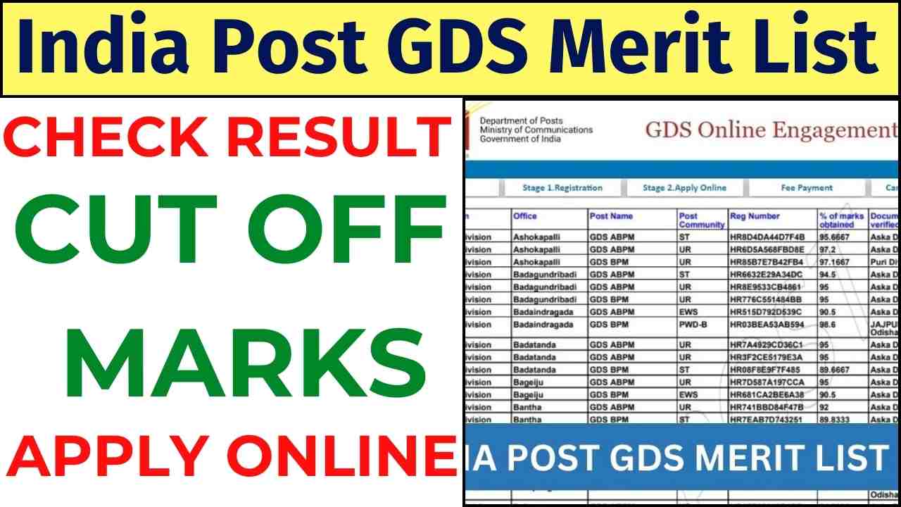 India Post GDS Merit List 2024 Check Result, Cut Off Marks Online @ Indiapostgdsonline.gov.in